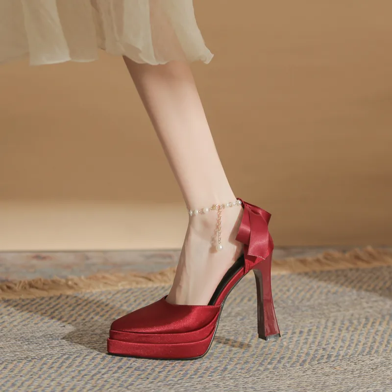 GOSO Chunky Heel High Heels Women's Burgundy-2