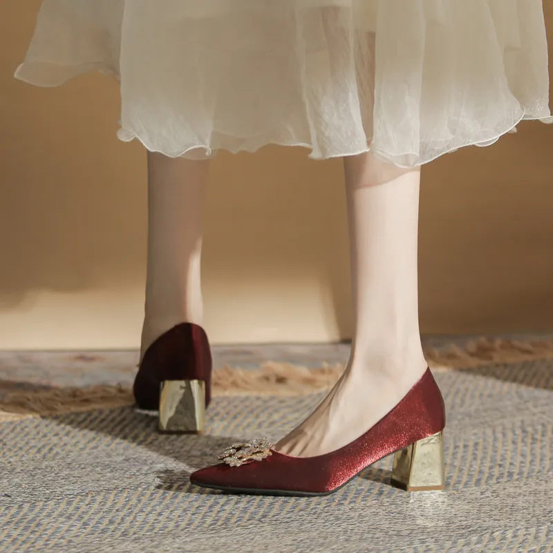 GOSO Chunky Heel High Heels Women's Burgundy-1