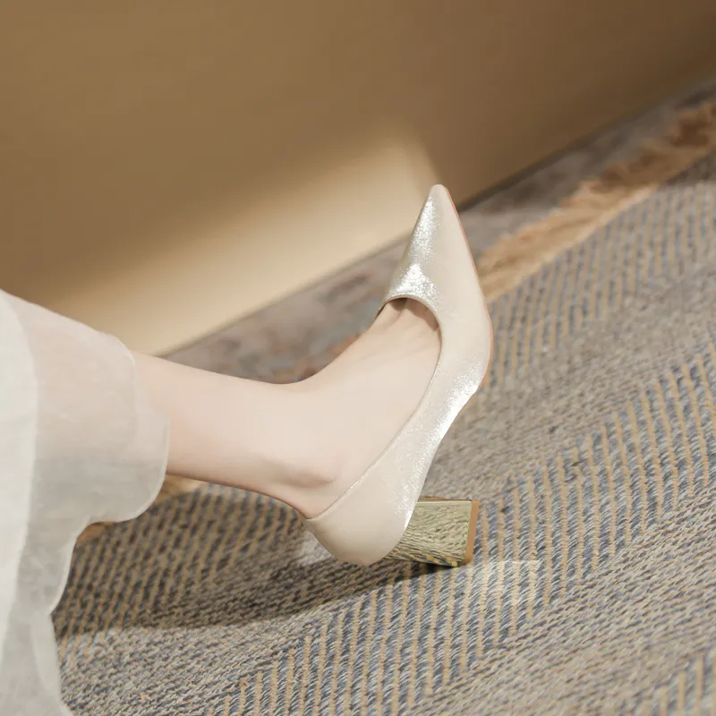 GOSO Block Heel High Heels 6CM Women's Apricot-4