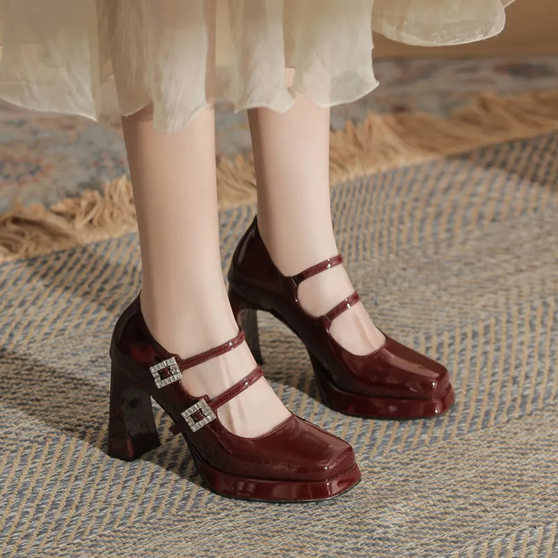 GOSO Chunky Heel High Heels 9CM Women's Burgundy-1