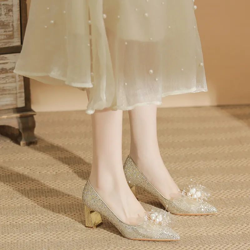 GOSO Chunky Heel High Heels Women's Champagne Gold-3