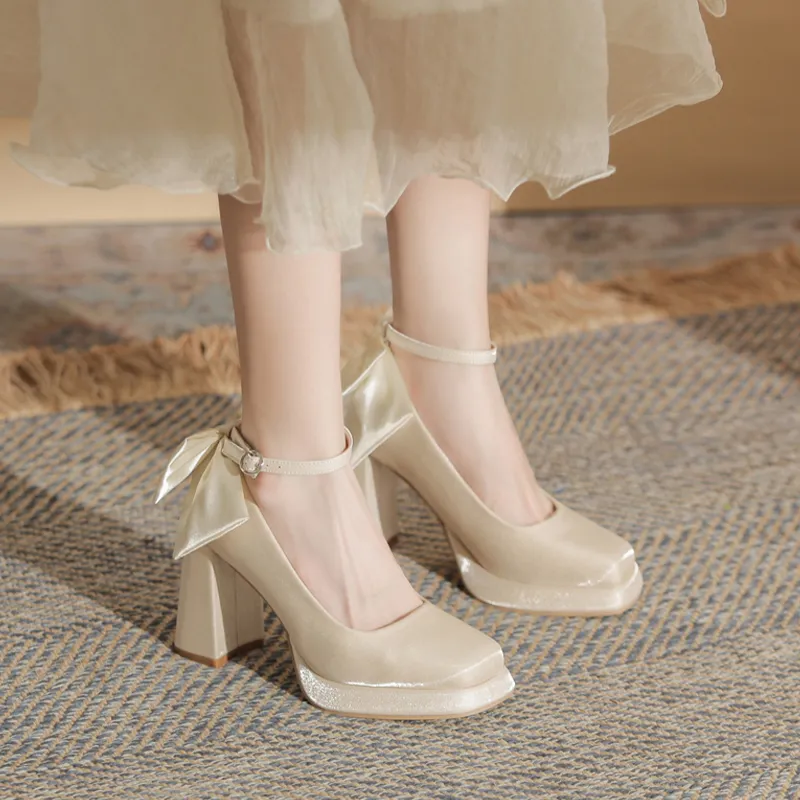 GOSO Chunky Heel High Heels 9CM Women's Champagne-1