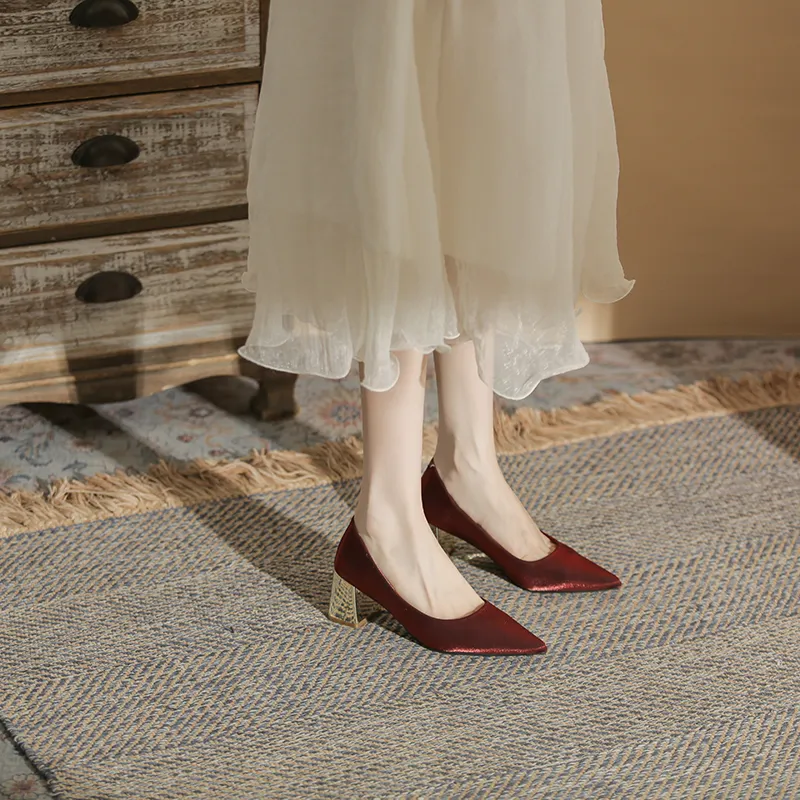 GOSO Chunky Heel High Heels 6CM Women's Burgundy-5