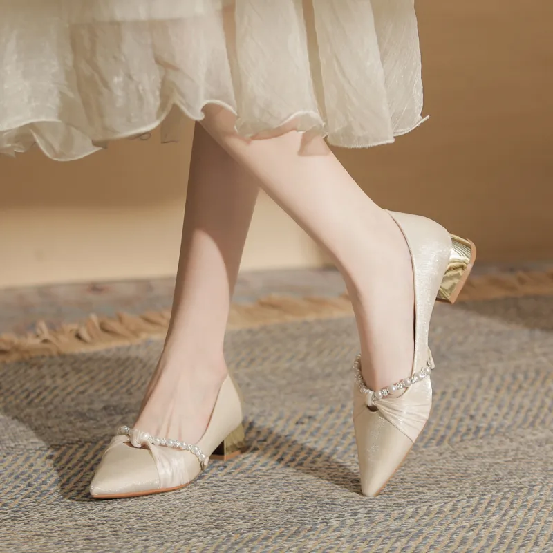 GOSO Chunky Heel High Heels 3CM Women's Apricot-3