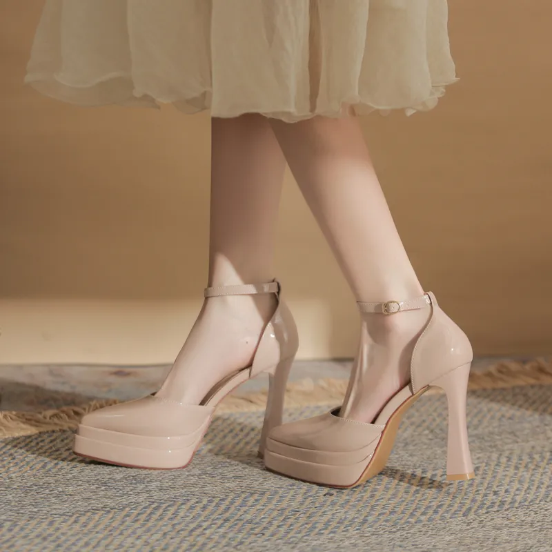 GOSO Chunky Heel High Heels Women's Nude-2