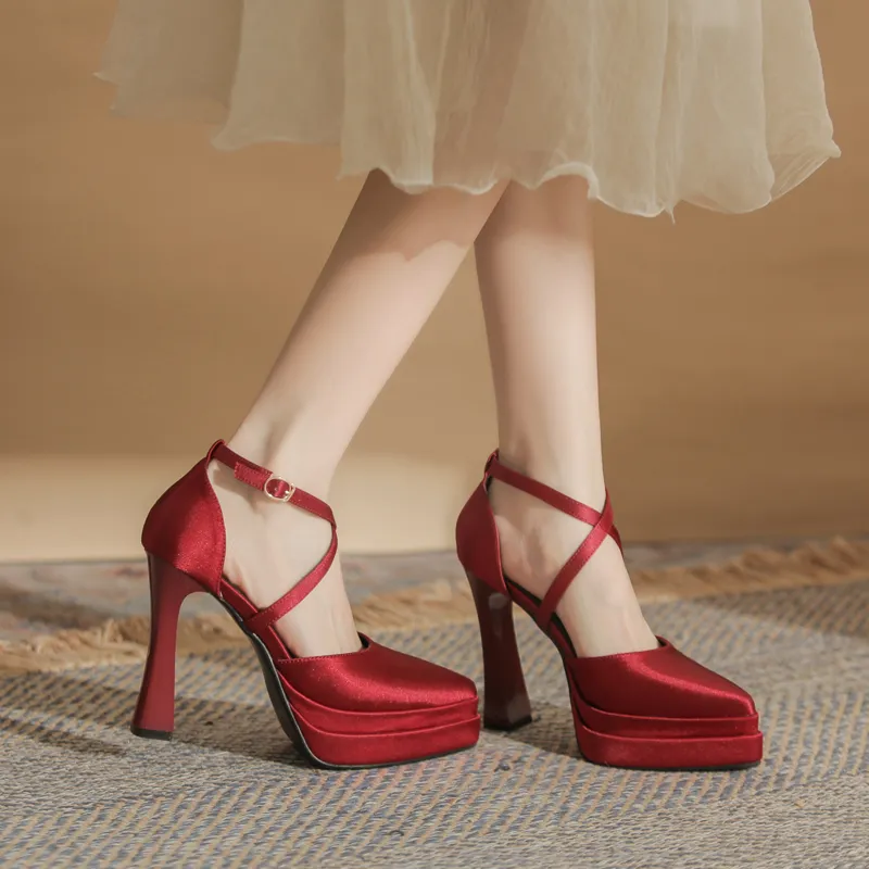 GOSO Chunky Heel High Heels Women's Burgundy-4