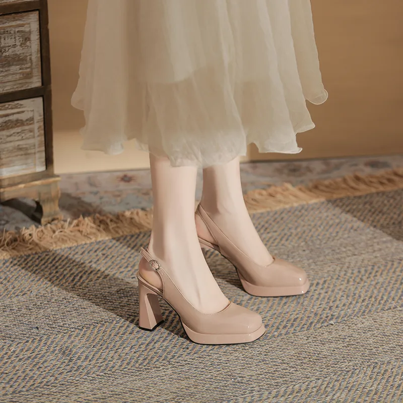 GOSO Chunky Heel High Heels Women's Nude Pink-4
