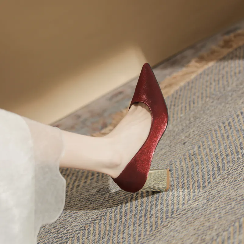 GOSO Chunky Heel High Heels 6CM Women's Burgundy-3