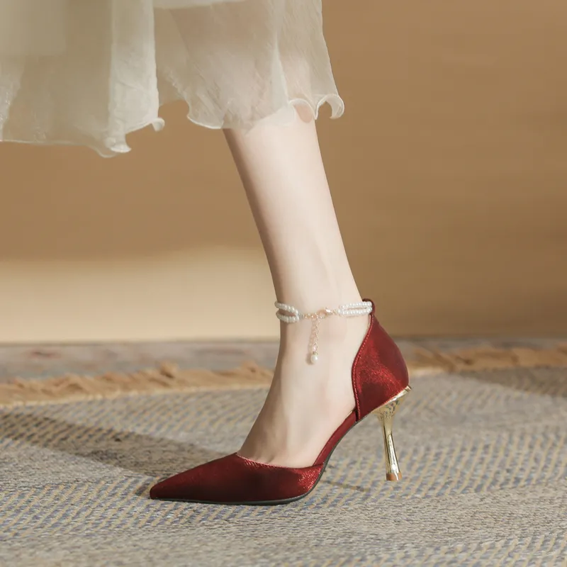 GOSO Slim Heel High Heels Women's Burgundy-4