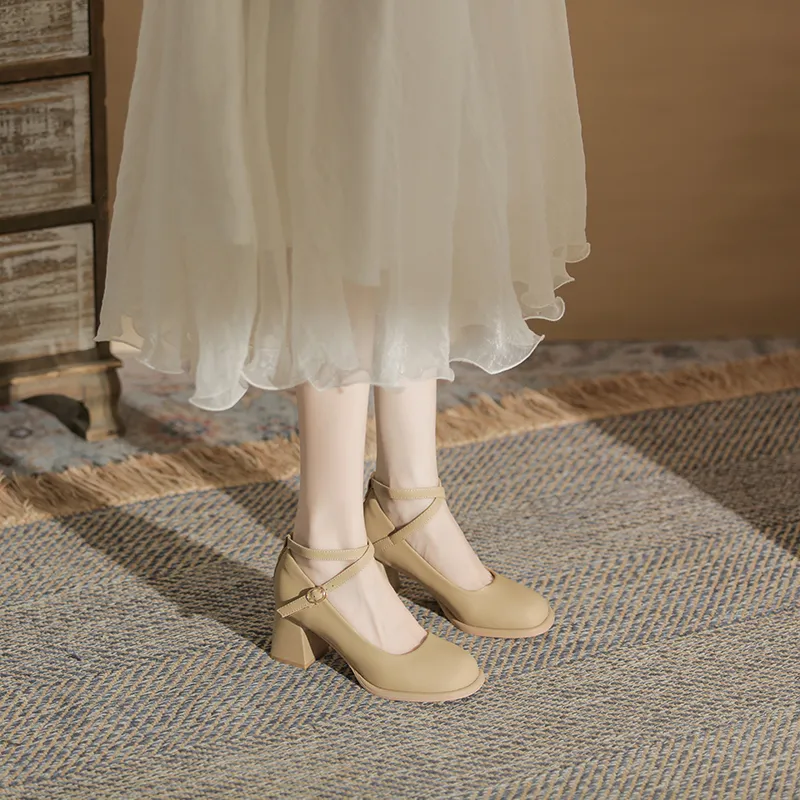 GOSO Chunky Heel High Heels Women's Khaki-4
