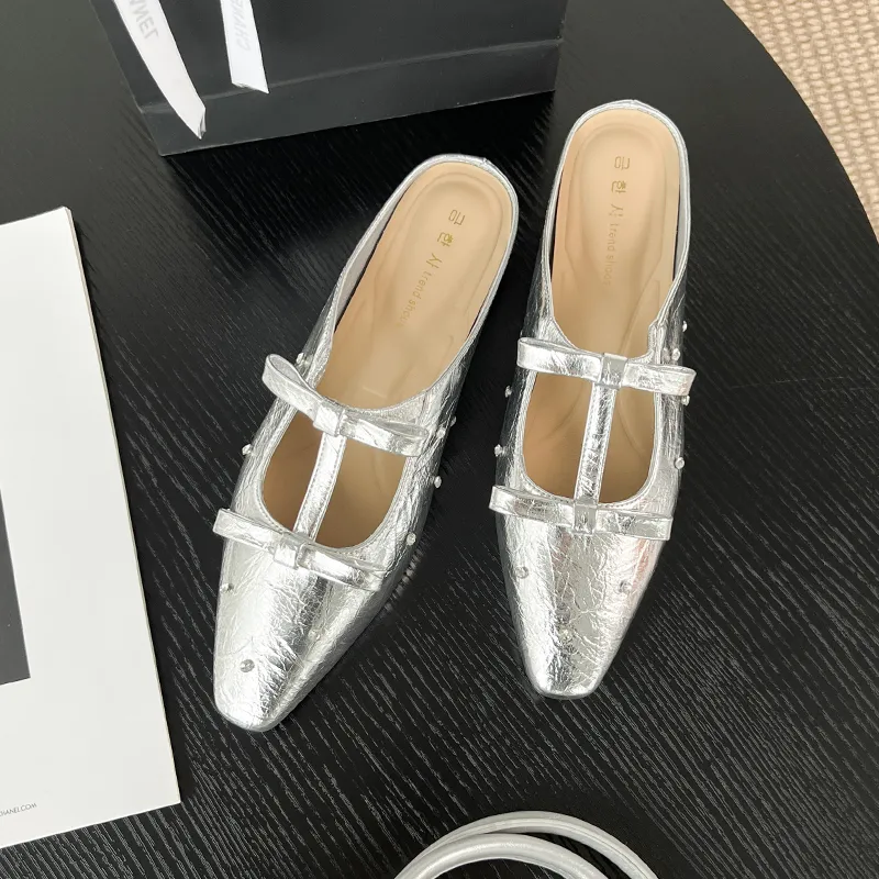 GOSO Rubber Sole Rhinestone Abrasion Resistant Closed Toe Slippers Women's Silver-2