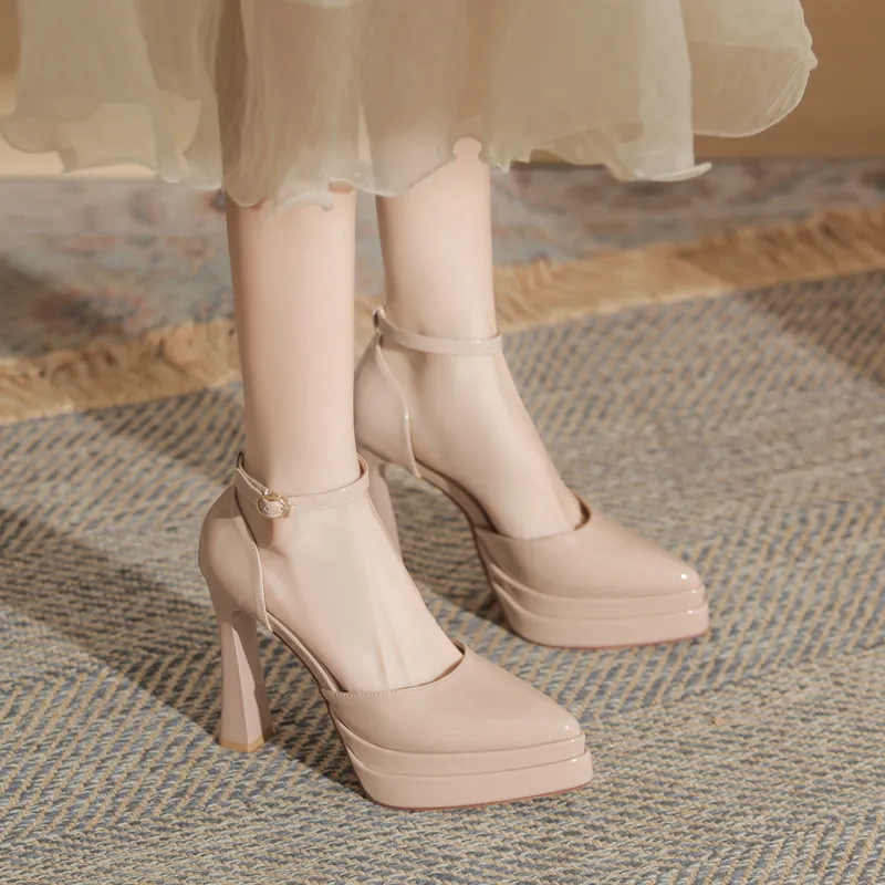 GOSO Chunky Heel High Heels Women's Nude-4
