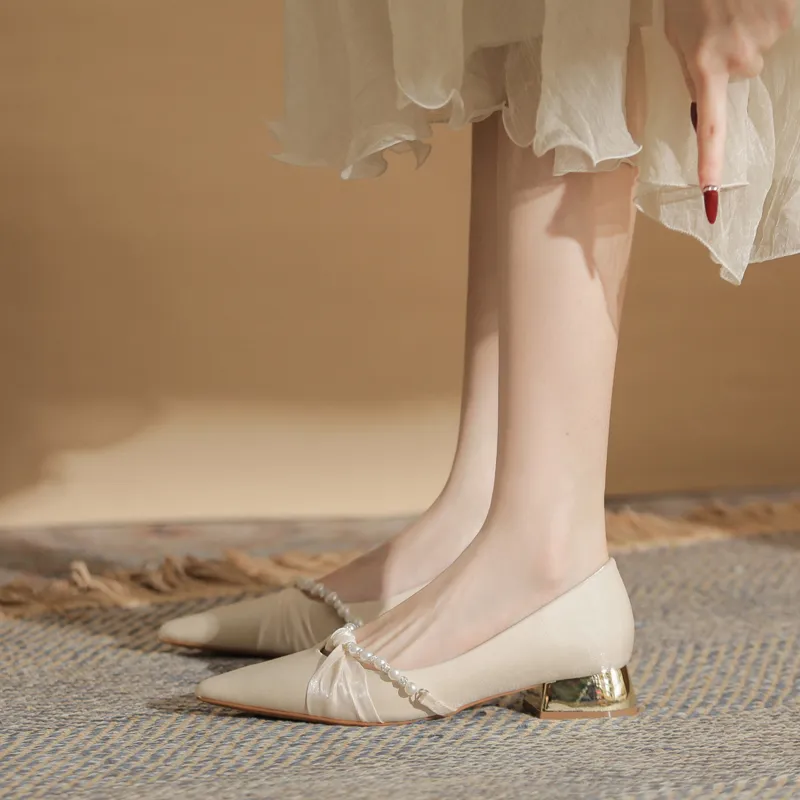 GOSO Chunky Heel High Heels 3CM Women's Apricot-4