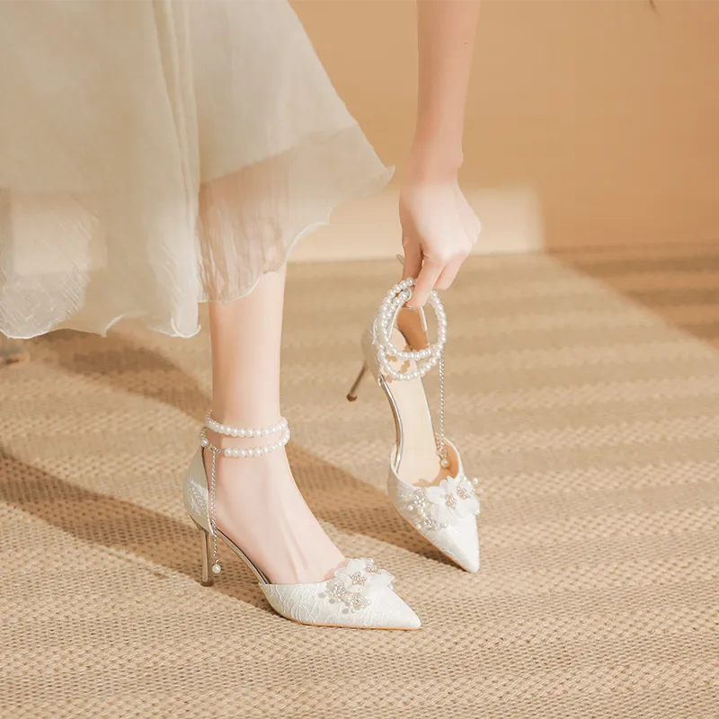 GOSO Slim Heel High Heels Women's White-6