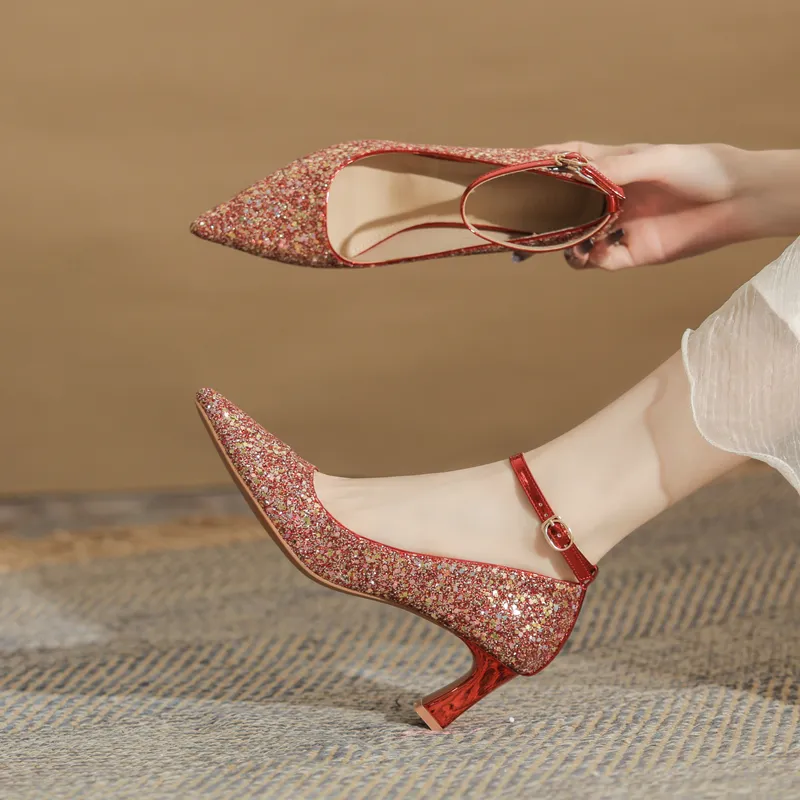GOSO Chunky Heel High Heels Women's Red-3