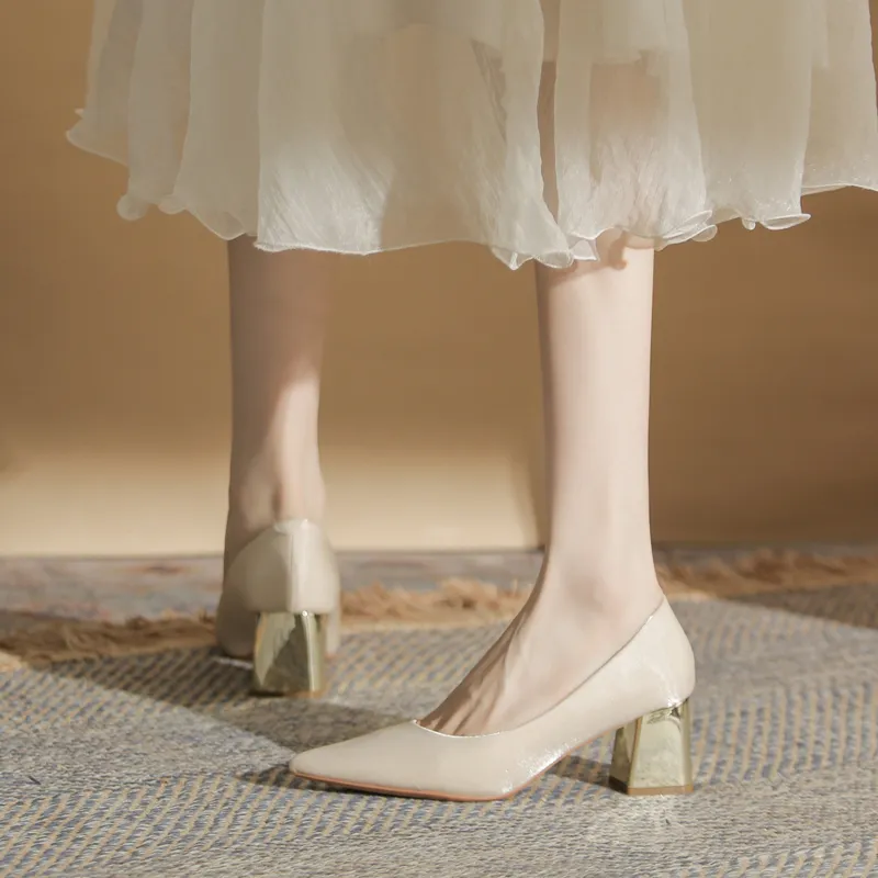 GOSO Block Heel High Heels 6CM Women's Apricot-1