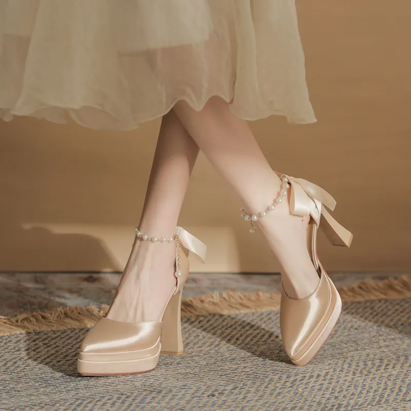 GOSO Chunky Heel High Heels Women's Champagne-3