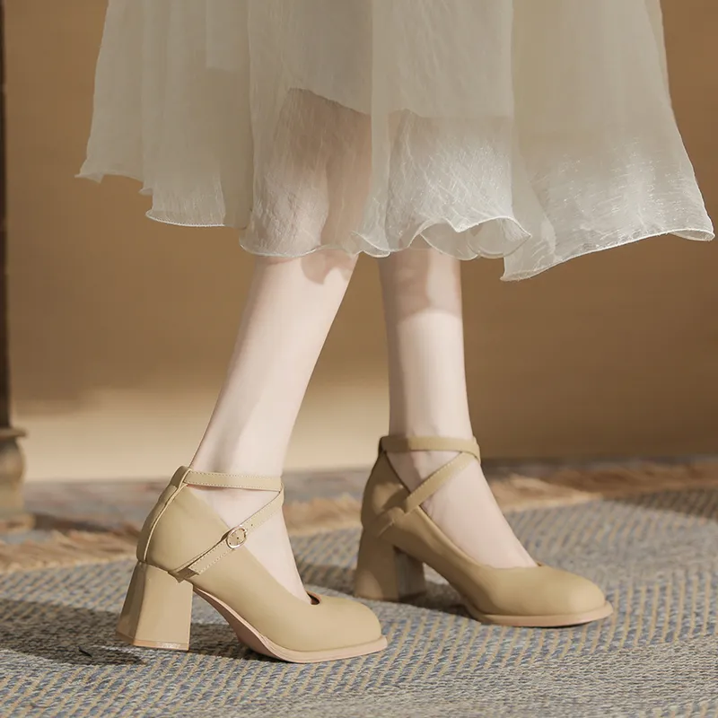 GOSO Chunky Heel High Heels Women's Khaki-2