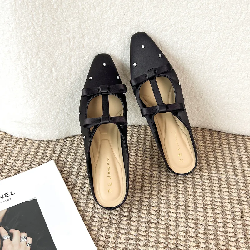 GOSO Rubber Sole Leather Patchwork Abrasion Resistant Closed Toe Slippers Women's Black-3