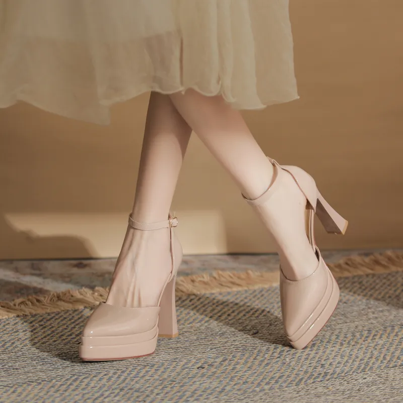 GOSO Chunky Heel High Heels Women's Nude-3