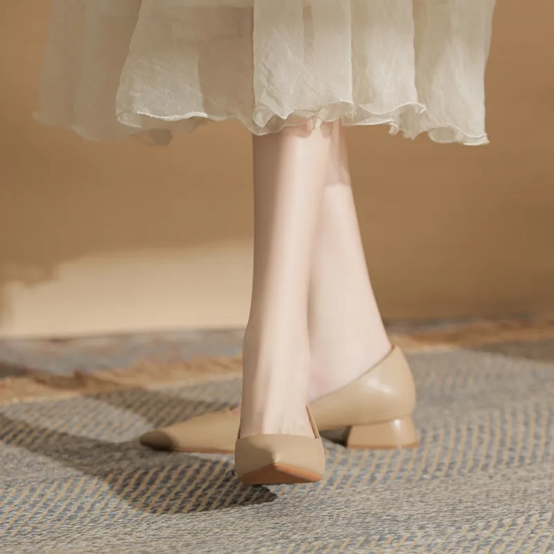 GOSO Chunky Heel High Heels 3CM Women's Apricot-3