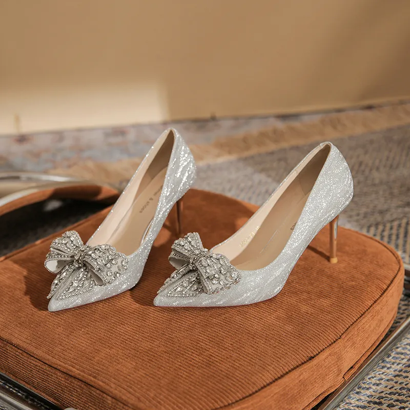 GOSO Slim Heel High Heels Women's Silver-3