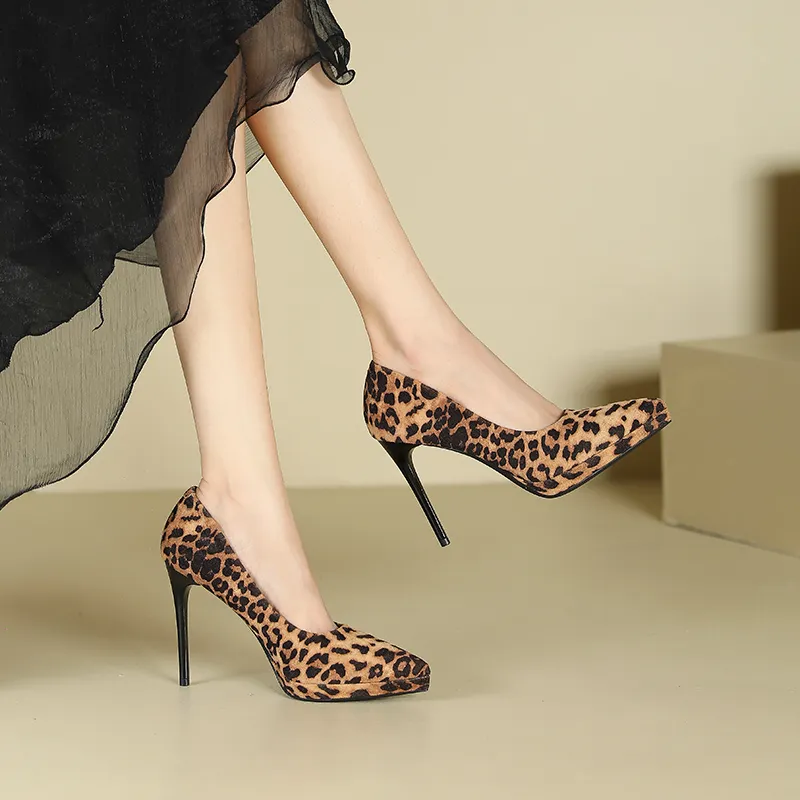 GOSO Slim Heel High Heels Women's Leopard Print-4