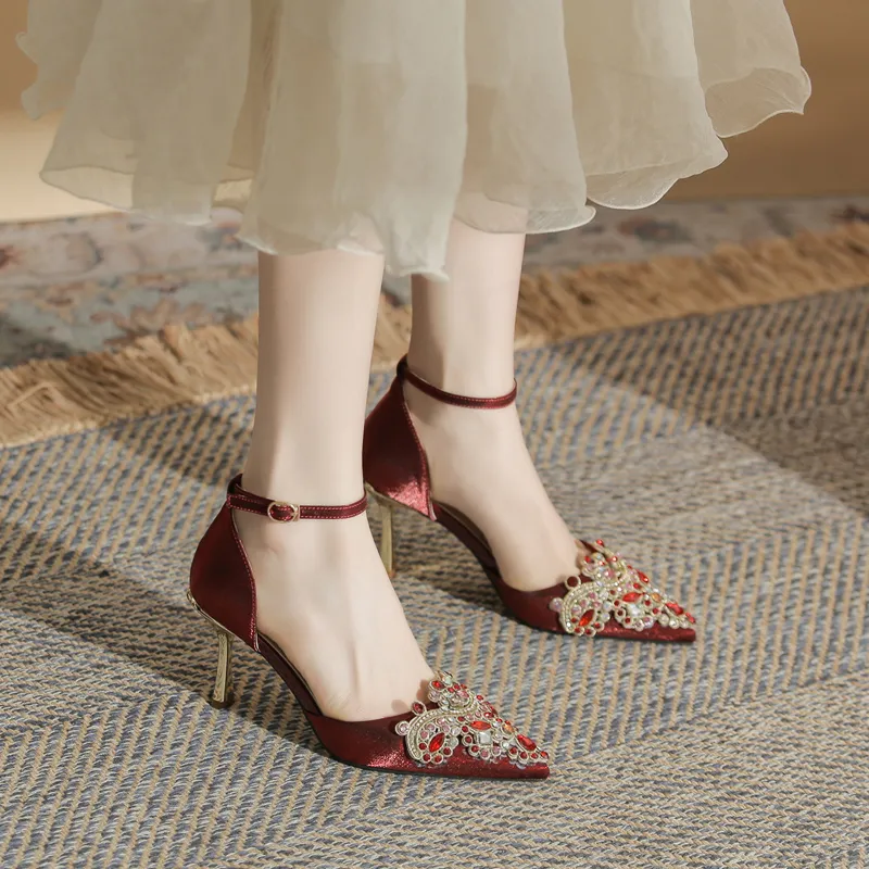 GOSO Slim Heel High Heels 7cm Women's Burgundy-5