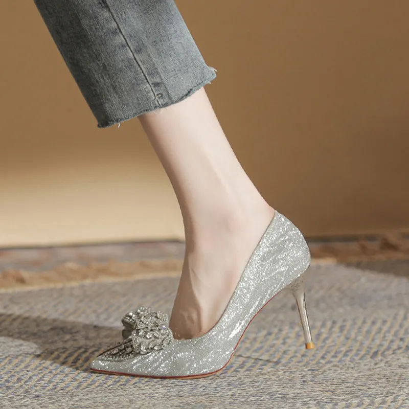GOSO Slim Heel High Heels Women's Silver-4