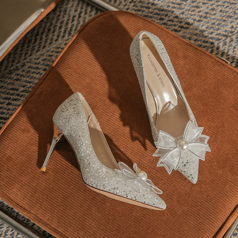 GOSO Slim Heel High Heels 6.5CM Women's Silver-1