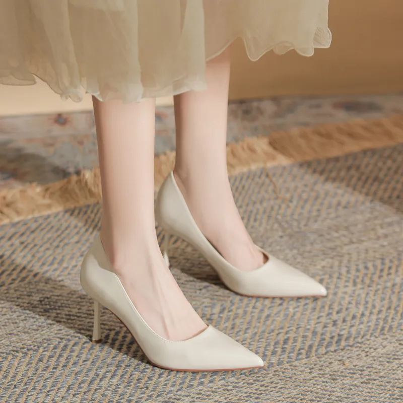 GOSO Slim Heel High Heels 7CM Women's Ecru-1