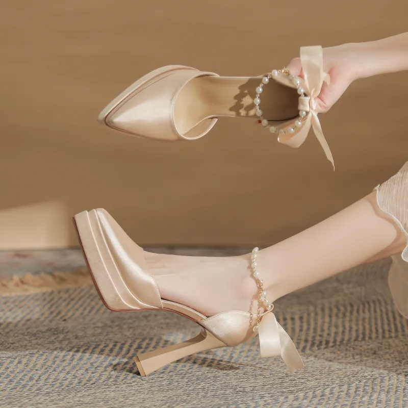 GOSO Chunky Heel High Heels Women's Champagne-1