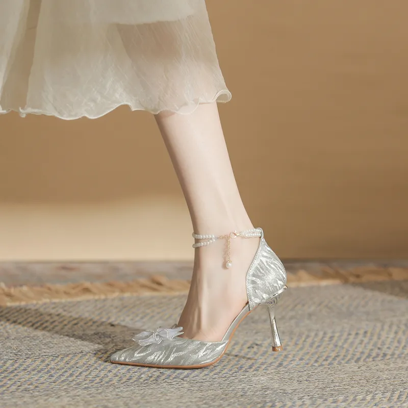 GOSO Slim Heel High Heels Women's Silver-2