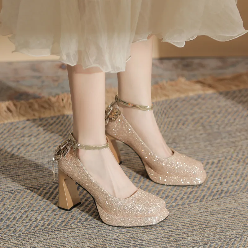 GOSO Chunky Heel High Heels Women's Champagne-4
