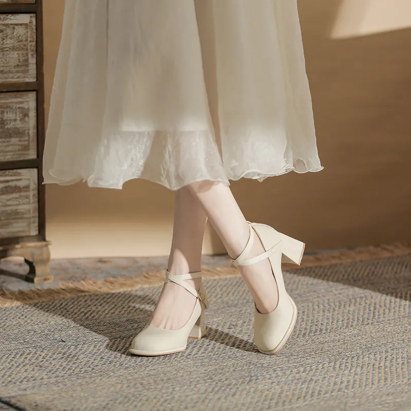 GOSO Chunky Heel High Heels Women's Ecru-4