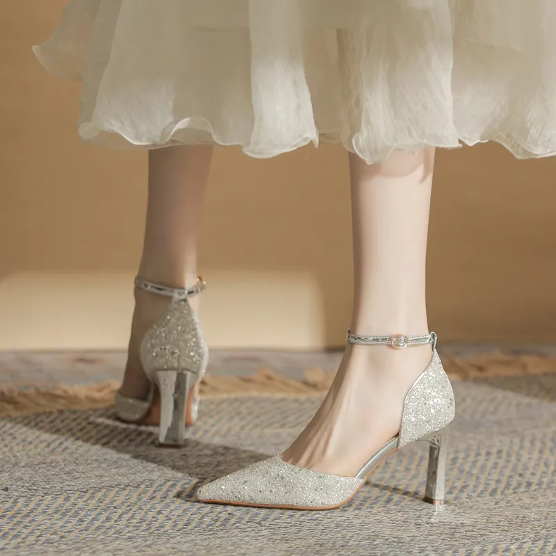 GOSO Slim Heel High Heels 8CM Women's Silver-2