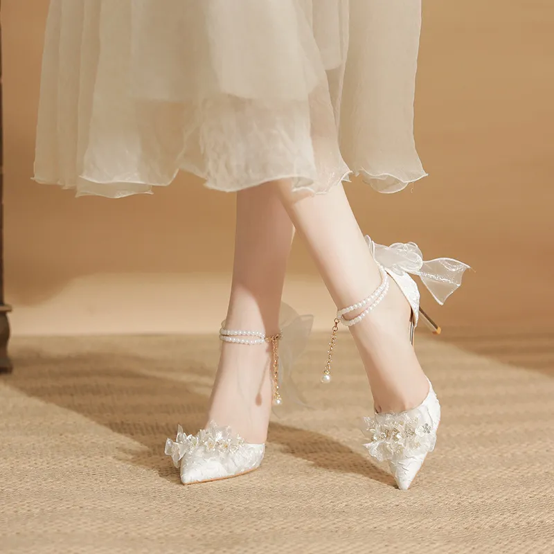 GOSO Slim Heel High Heels Women's White-3