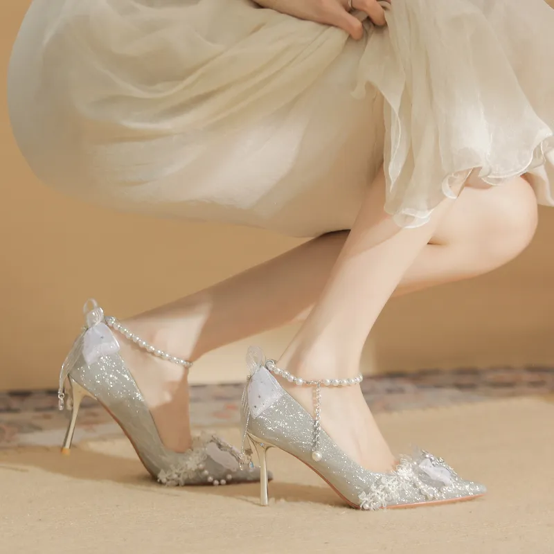 GOSO Slim Heel High Heels 8CM Women's Silver-1