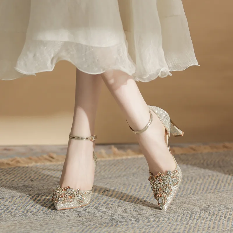 GOSO Chunky Heel High Heels Women's Champagne-3