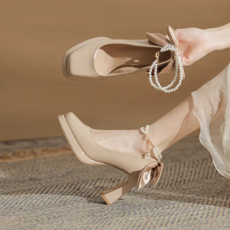 GOSO Chunky Heel High Heels 9CM Women's Nude-5