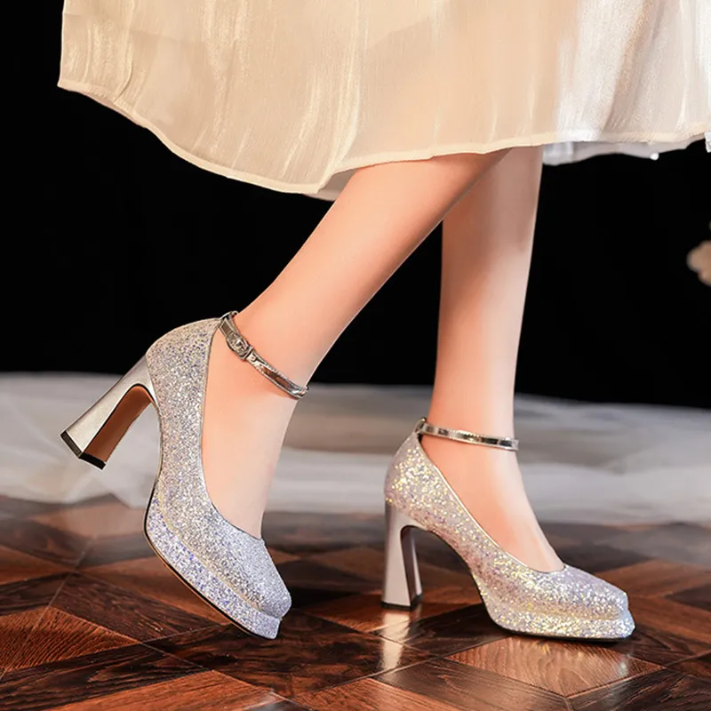 GOSO Chunky Heel High Heels Women's Champagne-9