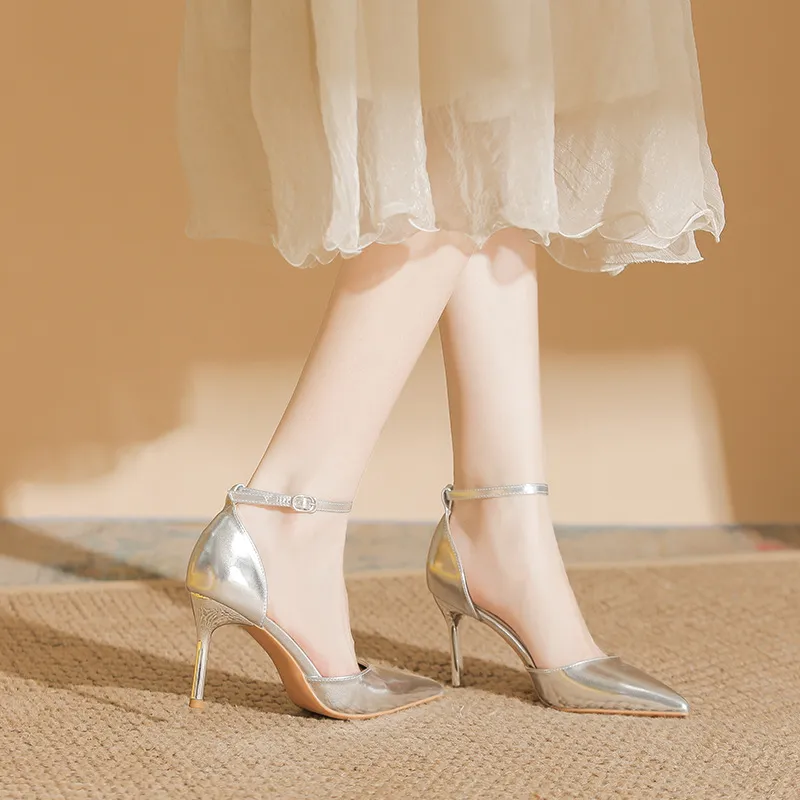 GOSO Slim Heel High Heels Women's Silver-3