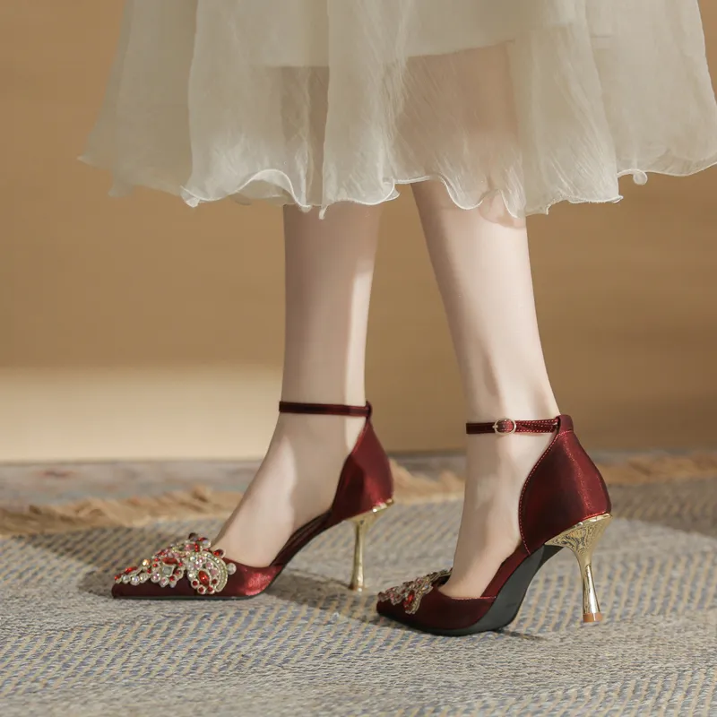 GOSO Slim Heel High Heels 7cm Women's Burgundy-1