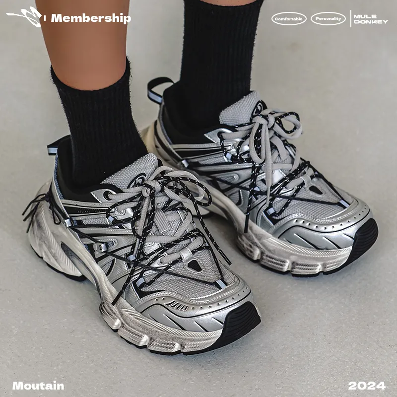 Mule Donkey Cushioned Wear Resistant Breathable Low Top Chunky Sneakers Unisex Silver-10