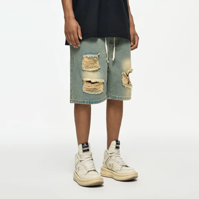 YearnObtainRainbow Denim Shorts Unisex Yellow Mud-6