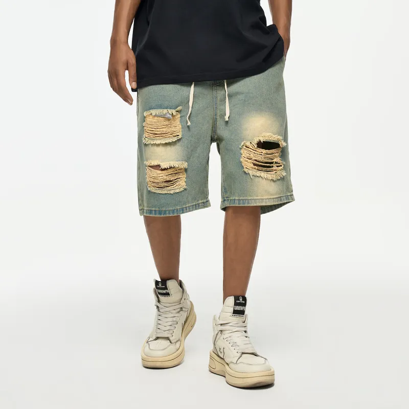 YearnObtainRainbow Denim Shorts Unisex Yellow Mud-3