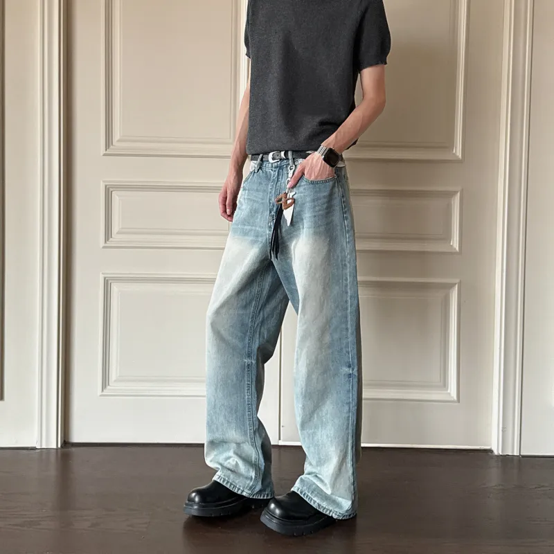 YearnObtainRainbow Jeans Unisex Washed Vintage Blue-4