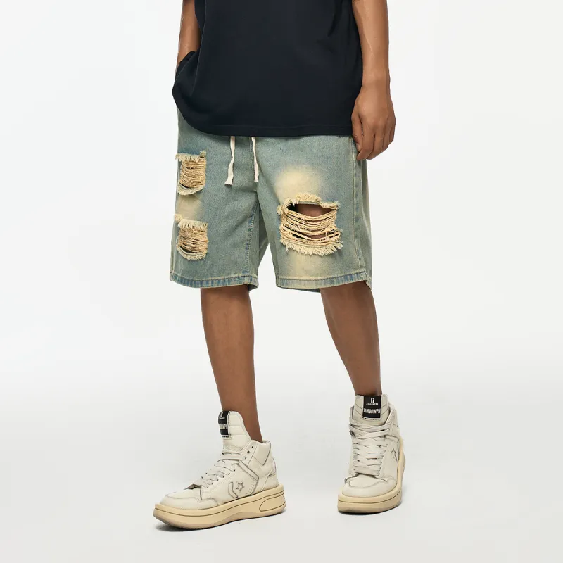 YearnObtainRainbow Denim Shorts Unisex Yellow Mud-8