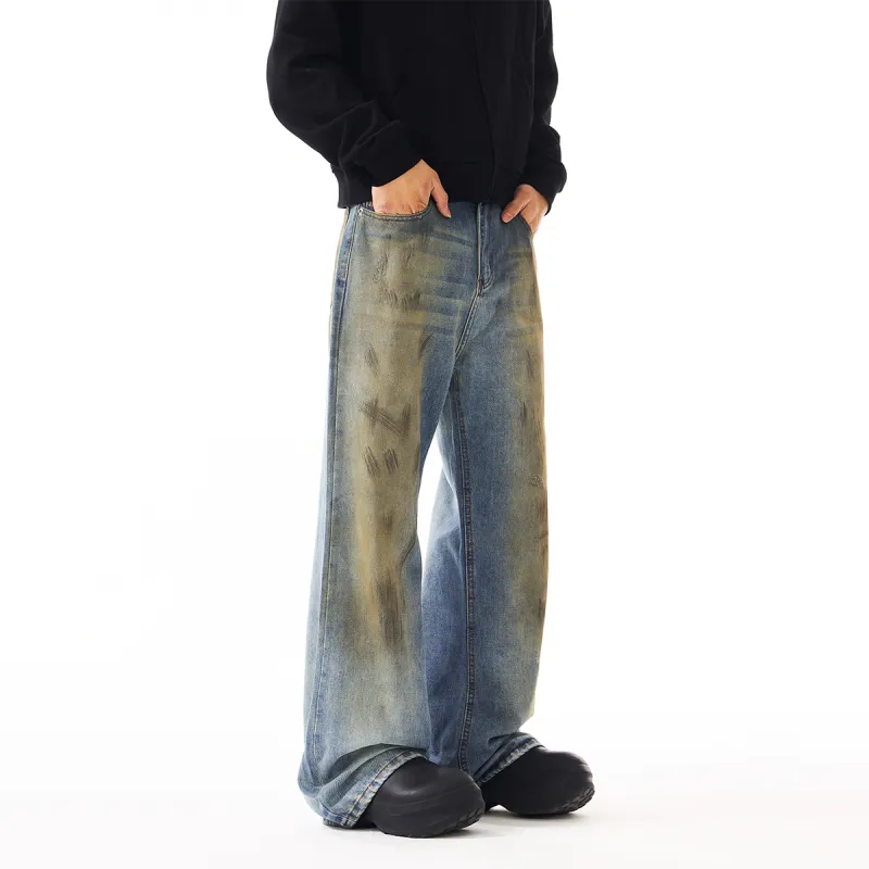 YearnObtainRainbow Jeans Unisex Dirty Dyed Blue-3