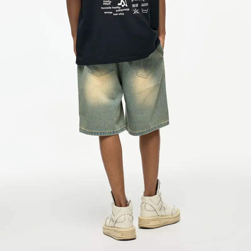 YearnObtainRainbow Denim Shorts Unisex Yellow Mud-4